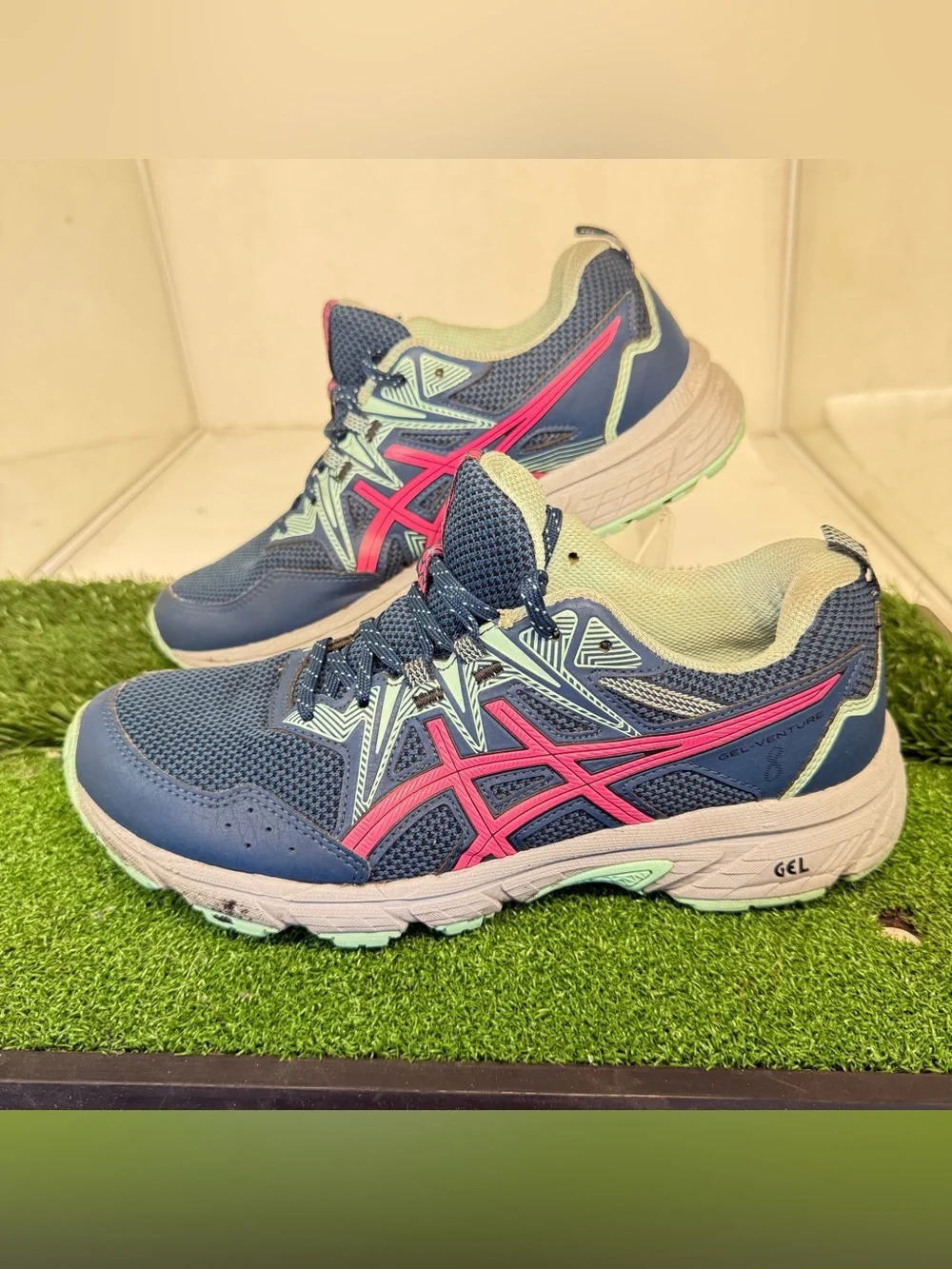 Women's Asics Gel Venture 8 Trail Running Sneaker Shoes Blue Pink -
